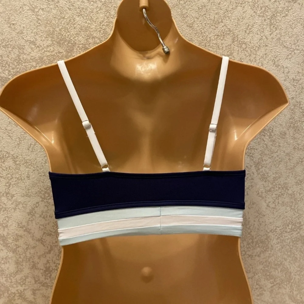 Kona Sol Navy and White and Light Blue Striped Bikini Top